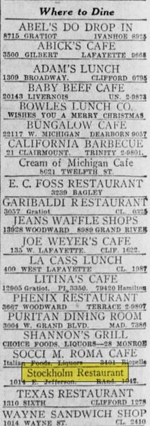 Stockholm Restaurant (Playboy Club, Skandia) - Dec 1939 Ad (newer photo)